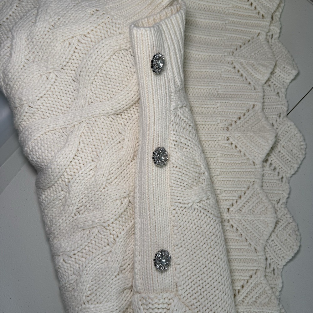 Marc New York Womens Ivory Cable Knit Mock Neck Sweater Rhinestone Shoulder M - Picture 3 of 9